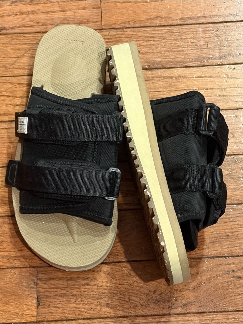 SUICOKE MOTO-Cab-ECO OG-056CAB-ECO Black Beige Vibram Slides M9 W11 Unisex